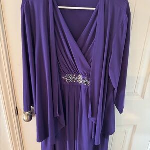 S.L. Fashions Long Sleeve Purple 2pc Dress with Embellished Waist